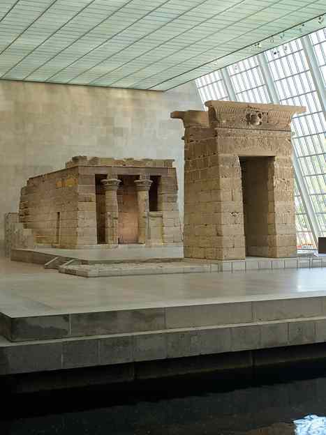 The Dendur Temple surounded by steel and glass in New York.