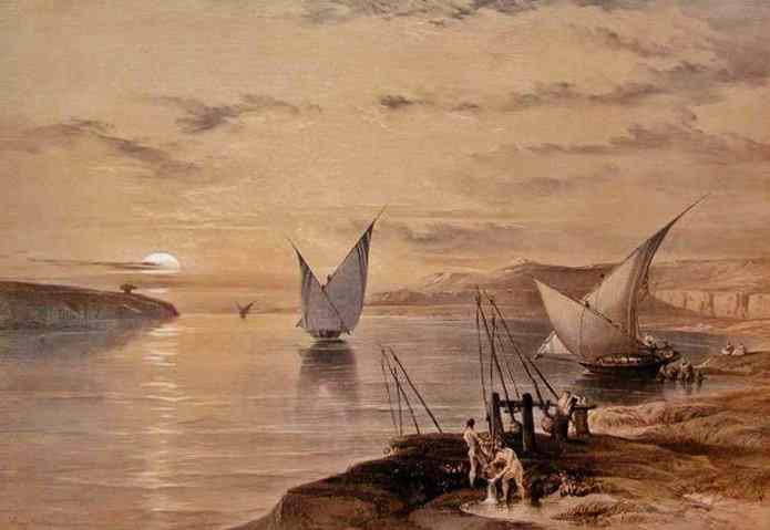 sail boats and water drawing on the Nile.