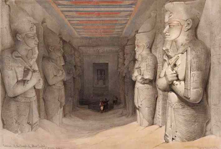 The standing statues inside the Rameses temple of Abu Simbel.