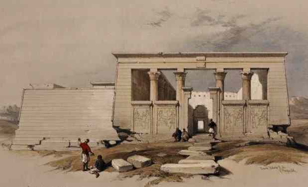 The simple temple at Debot - Square with four tall columns at the front.